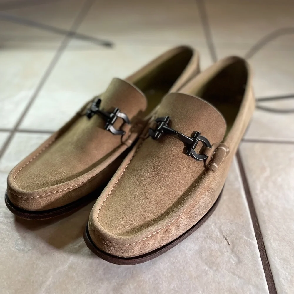 Salvatore Ferragamo Beige Suede Bit Loafers